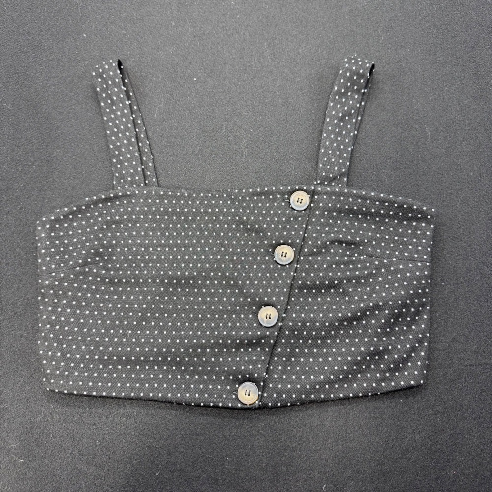 Free People Black Polka Dot Asymmetrical Button Front Crop Top Large